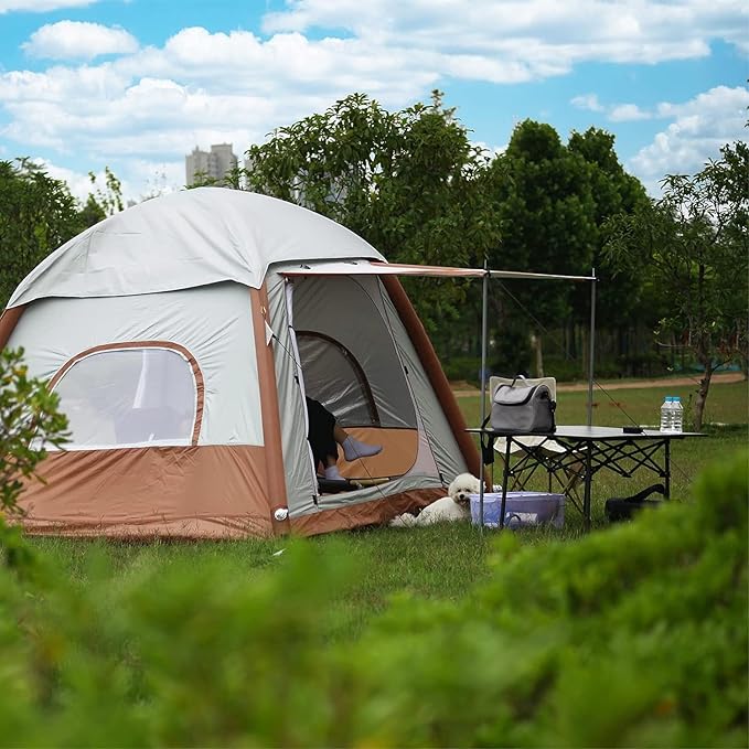 Upgrade Inflatable Camping Tent with Pump, Easy Setup 4 Season Glamping Tent, 2-4 Persons Waterproof Windproof Outdoor Self-Supporting Air Tent-7.8FT x 7.8FT x 5.6FT