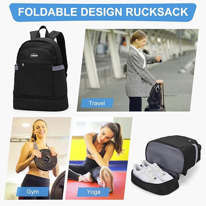 coofay Black Gym Backpack For Women Men Travel Backpack With Shoe Compartment Waterproof Sports Bag Gym Bag Dance Backpacks For Dancers