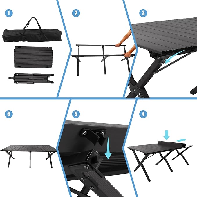 Folding Camping Table, Lightweight Roll-Up Table Aluminum Low Portable Picnic Table with Easy Carrying Bag for Outdoor, Beach, Picnic, Backyards, BBQ and Party, 45.7"L x 24"W x 17.3"H
