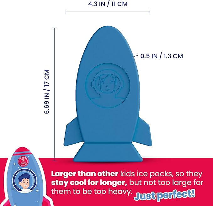 Slim Ice Packs for Lunch Boxes Kids - 3-Pack Long-Lasting Spaceship Lunch Box Ice Packs for Kids - Slim Reusable Ice Packs for Lunch Boxes, Lunch Bags, and Coolers - Multicolored (Spaceship)
