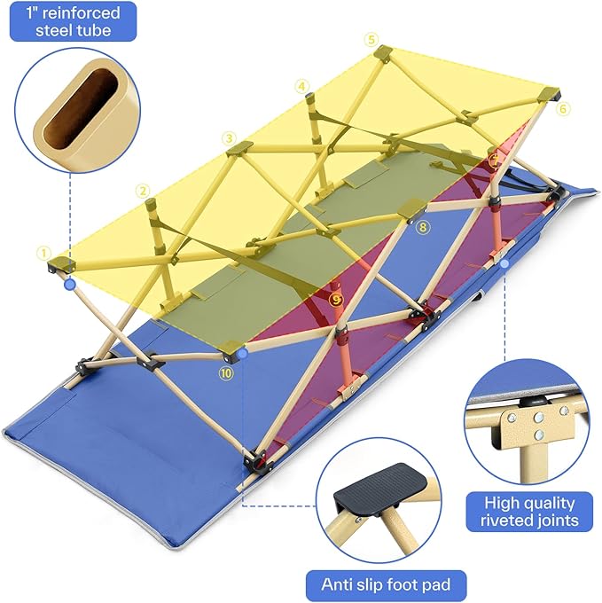 Sportneer Camping Cot: 1200D Double Layer Oxford Foldable Camping Cots for Adults - Heavy Duty Cots for Camping Travel Tent Day Outdoor & Home Guest, Camping Cots with Carry Bag & 2 Side Pockets