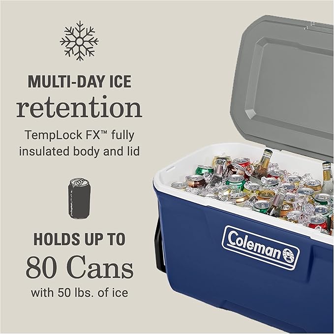 Coleman Classic Series Insulated Portable Rolling Cooler with Wheels, Leak-Resistant Outdoor Hard Cooler Keeps Ice up to 5 Days, 100-Quart