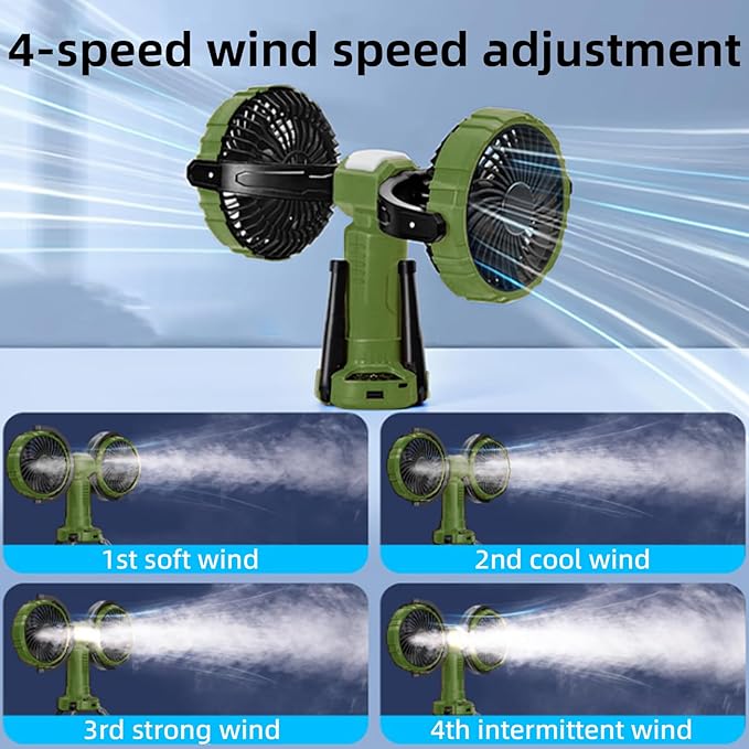 3 in 1 Camping Fan with LED Light,Hanging Hook for Tent,8000mAh Rechargeable Battery Powered Portable Fans,360°Head Rotation,4 Speeds,Camping Essentials for Indoor Outdoor Travel BBQ Fishing