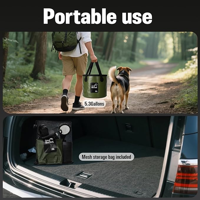 Motivekit™ Portable Camping Shower | 5.3/6.6 gal. Foldable Bucket, 6000mAh Rechargeable Shower Pump, 6' 7" Filtered Shower Head, Summer Beach Outdoor Showering Hiking Pet Bath RV Car Wash Water Plant