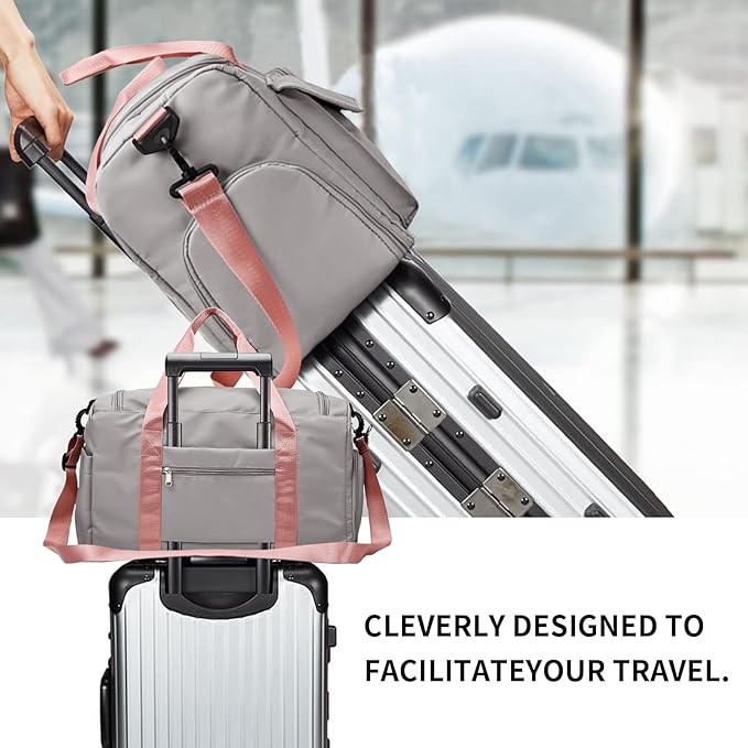 Travel Duffel Tote Bag with Dry Wet Separation Pocket, Weekender Bag for Women and Men,Waterproof Bag with Shoe Compartment Lightweight and Easy Carry on Grey