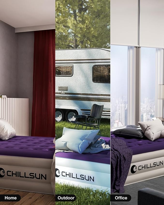 CHILLSUN Twin Air Mattress with Built in Pump, 16" Luxury Inflatable Mattress, Blow Up Mattress with Carrying Bag, Raised Elevated Double High Air Mattresses for Camping Guest & Home