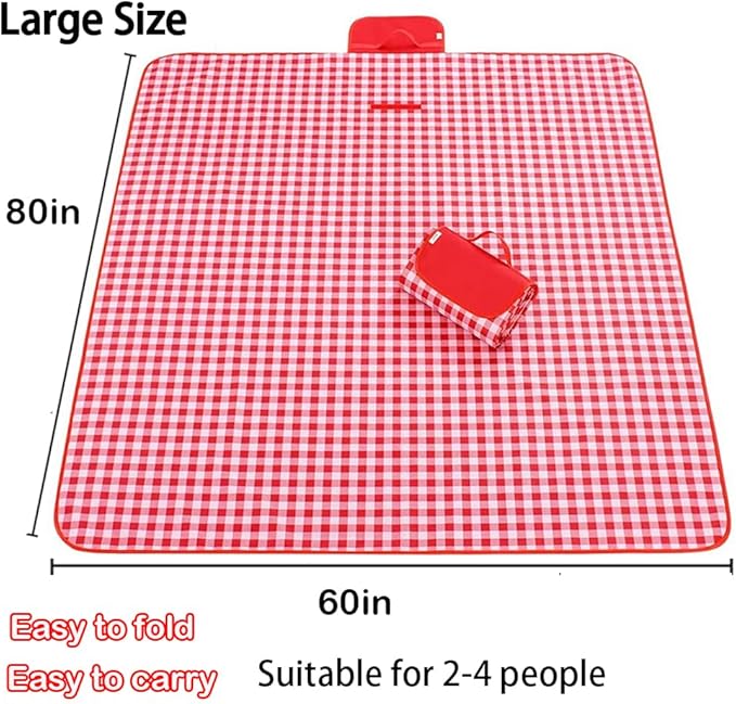 RUIBOLU Large Picnic Blankets,80x60in Beach Blanket Sandproof Beach Mat for 3-5 Adults Waterproof Quick Drying Outdoor Picnic Mat for Travel Camping Hiking(Red Plaids)