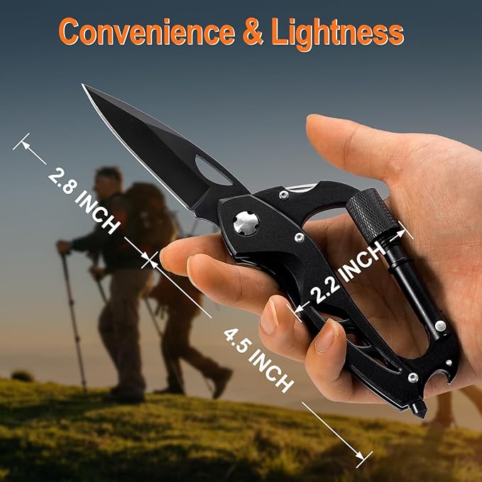 Fathers Day Dad Gifts from Daughter, Multitool Carabiner with Pocket Knife, EDC Gear with Folding Knives, Bottle Opener, Window Breaker And Screwdriver, Tactical Survival Gear for Camping And Hiking