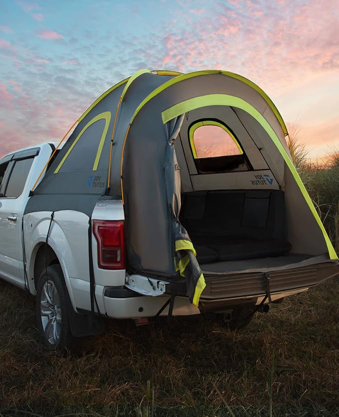 JOYTUTUS Pickup Truck Tent 2.0, Waterproof PU2000mm Double Layer for 2 Person, Portable Truck Bed Tent with Rainfly, 5.5'-6' Camping Preferred - Green, Aluminum Poles