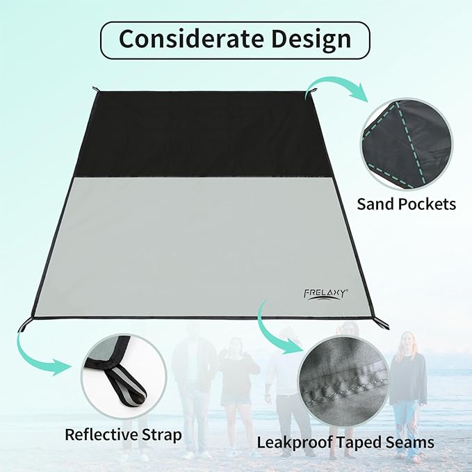 Frelaxy Pocket Picnic Blanket - Compact, Lightweight Camping & Beach Blanket for Festival, Hiking, Travel (Grey, 28'' x 47 '')