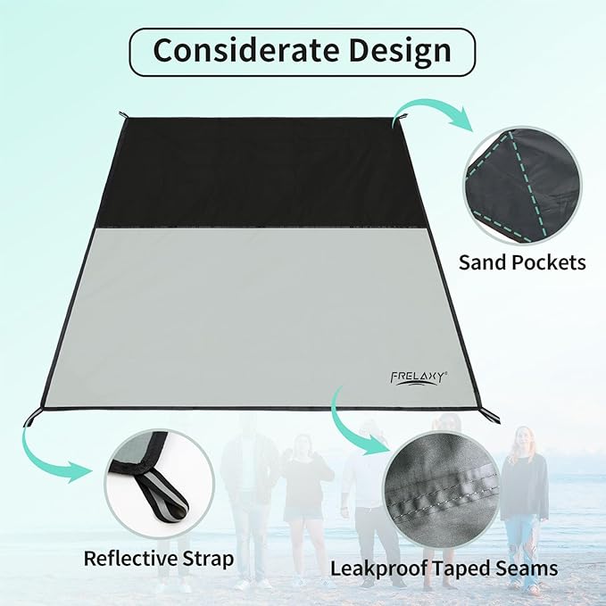 Frelaxy Pocket Picnic Blanket, Waterproof Beach Blanket, Compact Camping Blanket, Lightweight Outdoor Blanket for Beach Festival Camp Picnic Hiking Travel, 35'' x 57'', Grey