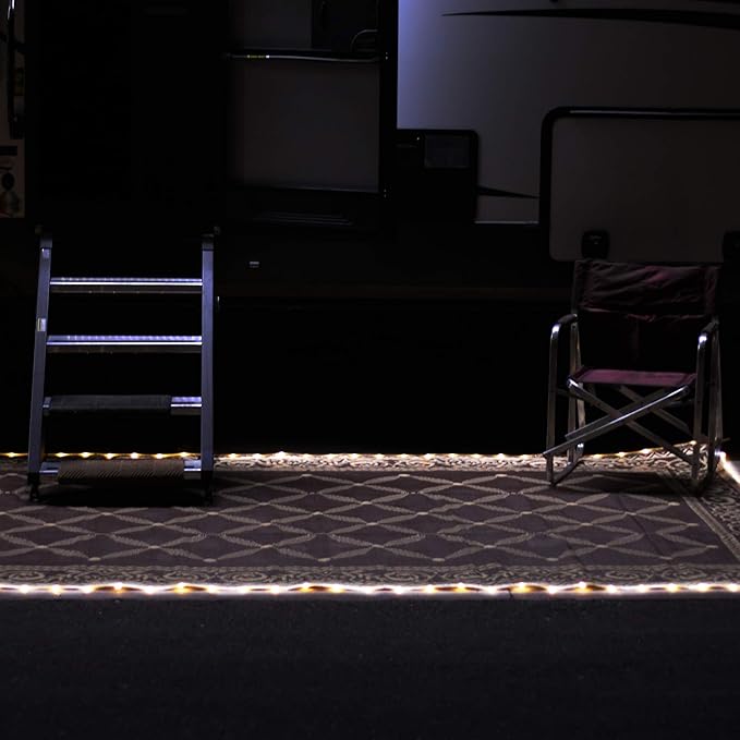 Stylish Camping L118117WL 8-feet by 11-feet LED Illuminated Patio Mat - Outdoor Patio Brown/Beige RV Camping Mat