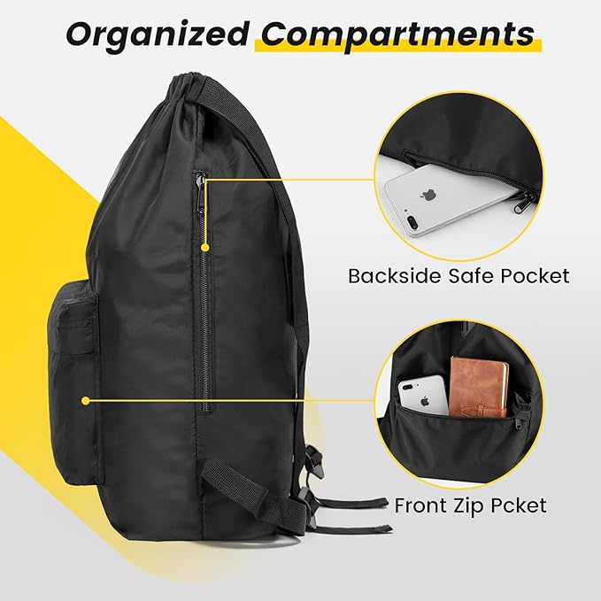 Vorspack Drawstring Backpack Water Resistant String Bag Sports Gym Sack with Side Pocket for Men Women