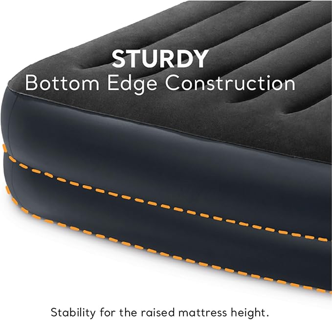 Intex 64123ED Dura-Beam Plus Pillow Rest Fiber-Tech – Queen Size – Built-in Electric Pump – 16.5in Bed Height – 600lb Weight Capacity