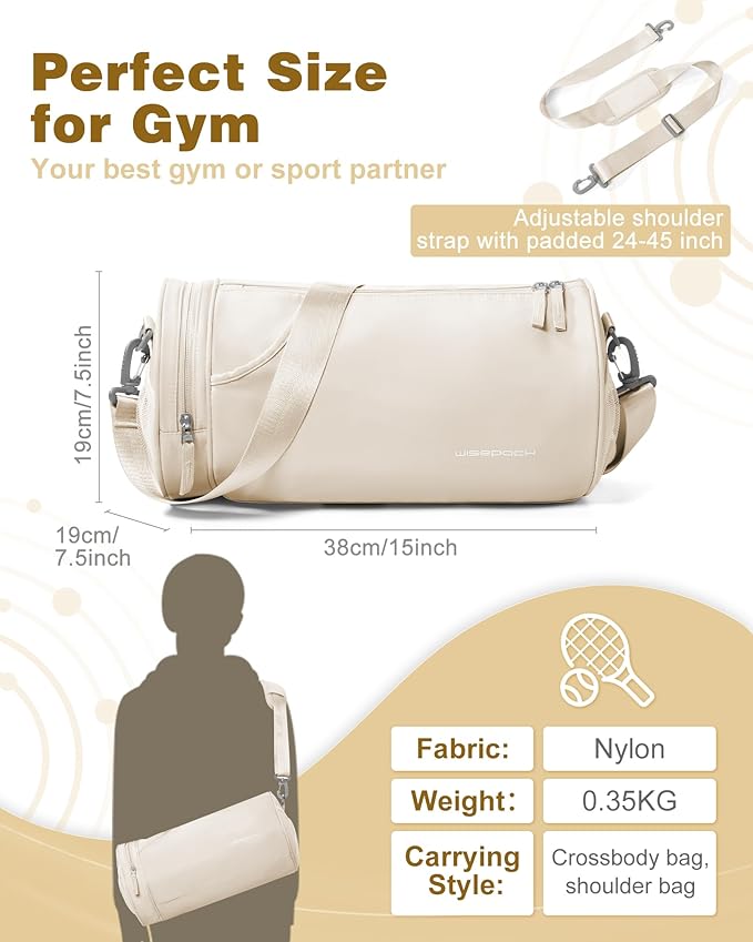 Small Women's Workout Bag - Waterproof Mini Duffle Gym Bag with Wet Pocket - Carry On Weekender for Dance, Swimming, Yoga, Fitness - White