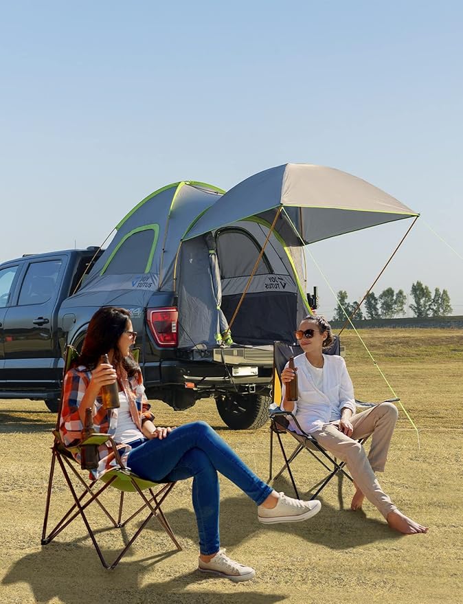JOYTUTUS Truck Tent 6.5ft with Removable Awning, Portable Truck Bed Tent Aluminum Pole, Pickup Tent with Waterproof PU2000mm for 2 Person, Green