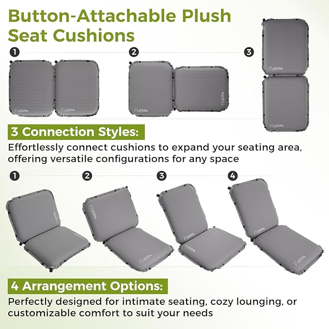 ATEPA Inflatable Stadium Seat Cushion, Self-Inflating Memory Foam Stadium Seats Camping Accessories Chair Pad for Outdoor Airplane Travel Bleacher Patio Backpacking