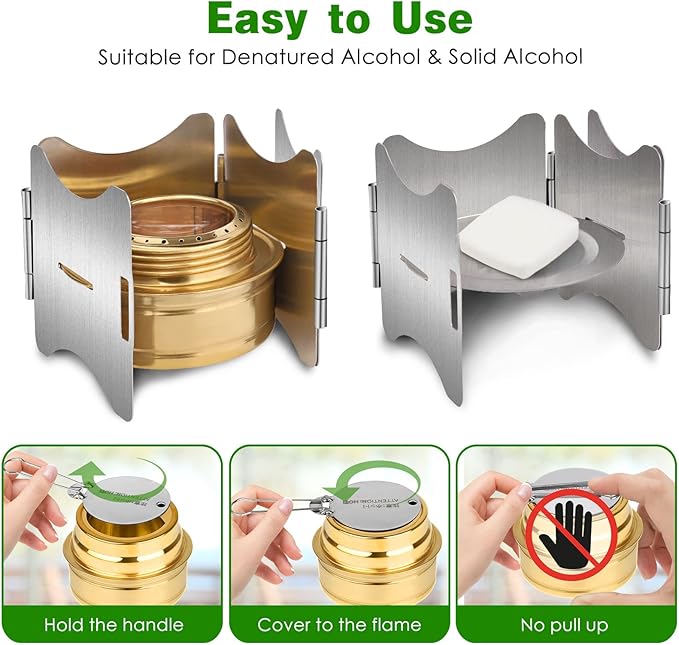 Alcohol Stove, Camping Stove with Stove Cover, Stainless Steel Windproof Solo Stove, Suitable for Outdoor Camping Hiking Backpacking