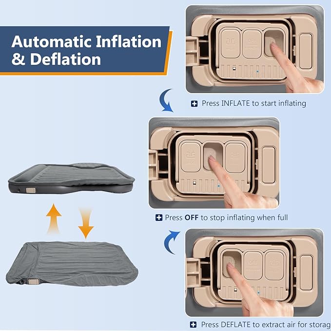 Self-Inflating SUV Air Mattress with Built in Electric Pump,car air Mattress with Pillow for Trunk,Portable car Mattress for Travle and Camping, Gray