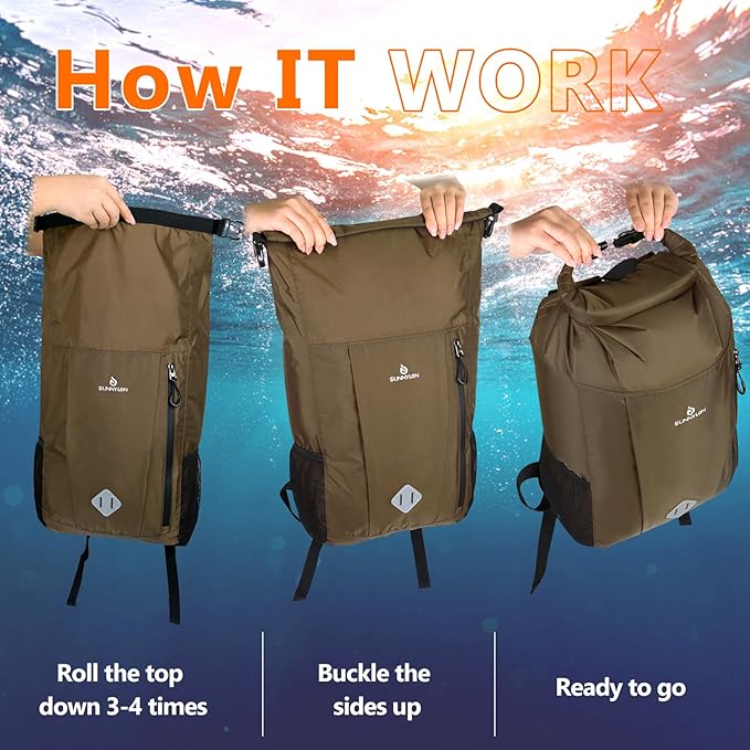 Dry Bag Backpack, 20 L Dry Bag Waterproof with Waist Pouch and Phone Case,Dry bag for kayaking,Marine dry bag for Kayaking, Beach, Rafting, Boating, Hiking, Camping and Fishing (Coffee)