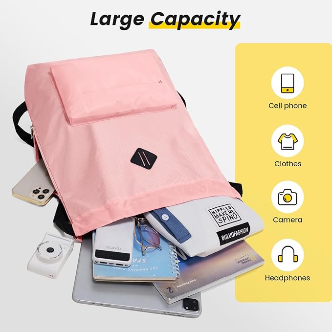 Vorspack Drawstring Backpack Water Resistant String Bag Sports Gym Sack with Side Pocket for Men Women