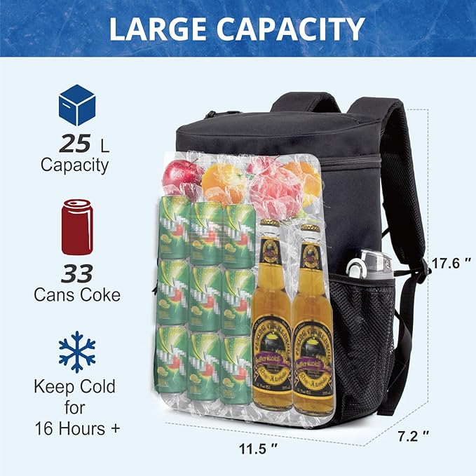 Tactical Backpack Cooler for Men, 25L Large Insulated Backpack Leak-Proof, Heavy Duty Lunch Backpack, Waterproof Ice Chest Bag Women Adults Work Daytrip Camping Beach Hiking