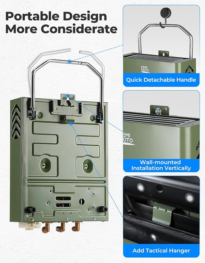 KEMIMOTO Camping Portable Tankless Water Heater with 1.2GPM Pump,5L Capacity,1.32Gpm 34000 BTU Instant Propane Water Hot Heater,Easy Installation,Suitable For Rv/Camping/Cabin