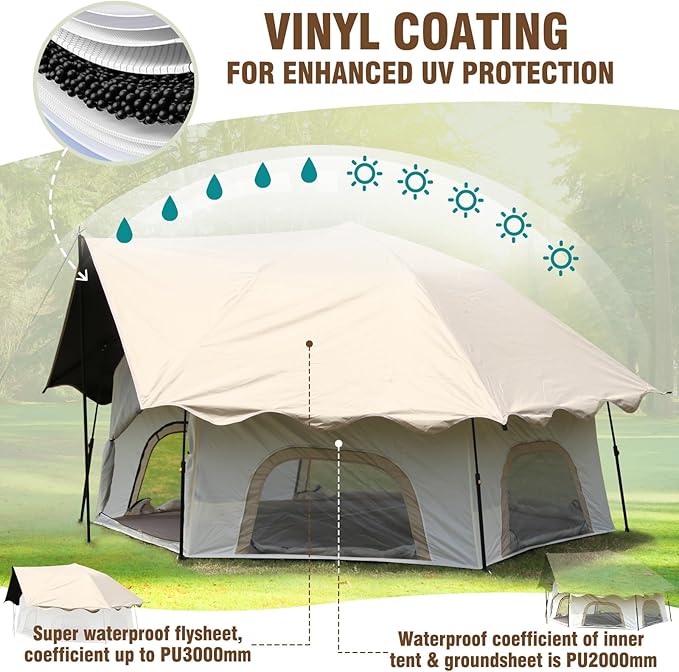 Chihee Camping Tents Pop-Up Stand-up Tent, Family Cabin Tent with Awning Porch 3-Person Outdoor Shelter with Screen Room Large Capacity, Waterproof and Windproof, Easy Setup,Traveling Hiking Picnic