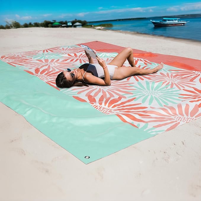 Mooreeke Beach Blanket Extra Large Oversized 9 x 11 ft, Colorful Flowers Sandproof Waterproof Quick Drying Lightweight Compact Outdoor Blanket Beach Mat for Family Travel Camping Picnic, 1-8 Adults