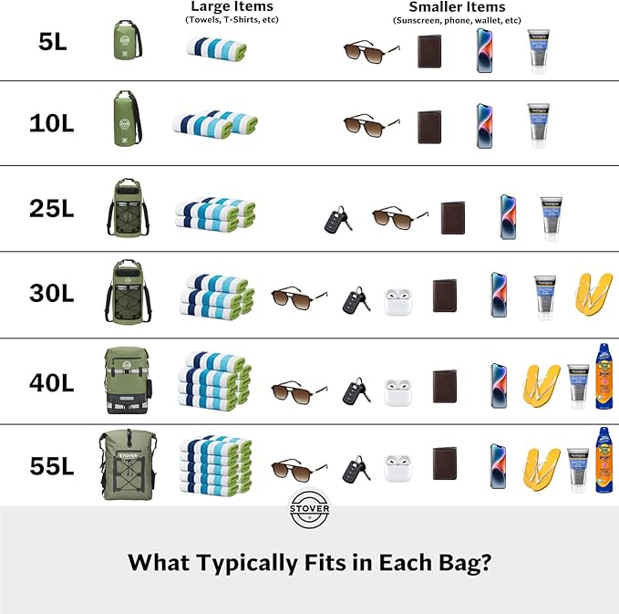 STOVER 5/10/25/30/40/55L Waterproof Dry Backpack- Medium Floating Dry Bag for Kayaking, Travel, Tubing, Hiking, Fishing, Camping, Motorcycles & the Beach, Heavy-Duty Roll Top Men/Women (Grey)