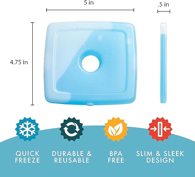 Cool Coolers by Fit + Fresh, Reusable & Long-Lasting Slim Ice Packs, Cold Packs for Lunch Boxes, Ice Packs for Lunch Bags, Blue 12 Pack