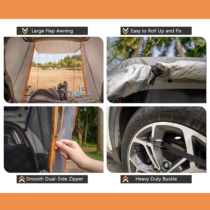 HEYTRIP SUV Tailgate Tent with Poles Awning Shade Waterproof Windproof Hatchback Camping Car Tent, Universal Fit Most SUV/Van/MPV/CUV
