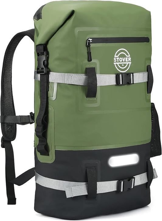 STOVER 5/10/25/30/40/55L Waterproof Dry Backpack- Large Floating Dry Bag for Kayaking, Travel, Tubing, Hiking, Fishing, Camping, Motorcycles & the Beach, Heavy-Duty Roll Top Men/Women (Green)