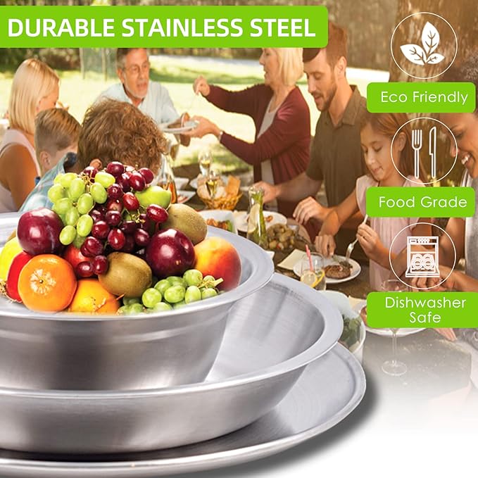 Camping Mess Kit Camping Plates Dishes Stainless Steel Camping Utensils Set Tableware Dinnerware with Bowls Cups Cutlery 1-2 Person for Backpacking, Hiking, Picnic, BBQ, RV Travel