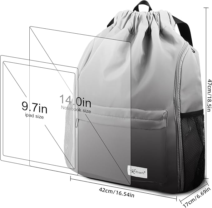 Drawstring Backpack with Mesh Pockets String Gym Bag Sackpack Sandproof Water Resistant Beach Backpack for Men Women