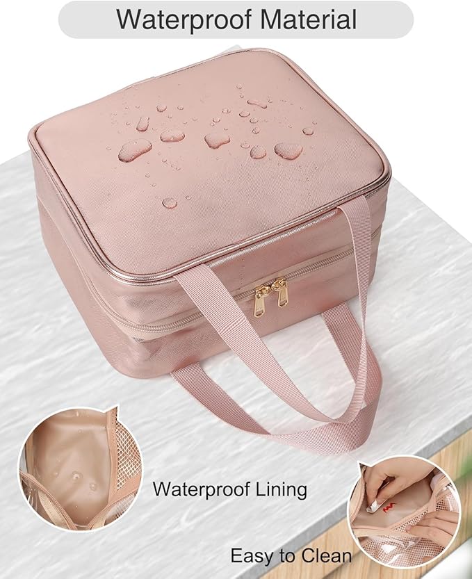 Travel Makeup Bag Hanging Toiletry Bag for Women Men TSA Approved Clear Bag Toiletries Waterproof Cosmetic Bag Toiletry Bag Travel Toiletry Organizer for Bathroom Shower, Rose Gold