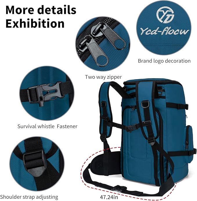 Ski Boot Bag Backpack, 50L Large Capacity Water-Resistant Padded Ski Travel Bag & Snowboard Boot Bag for Ski Boots, Helmet, Goggles, Clothes, Gloves, Snowboard Gear (Indigo)