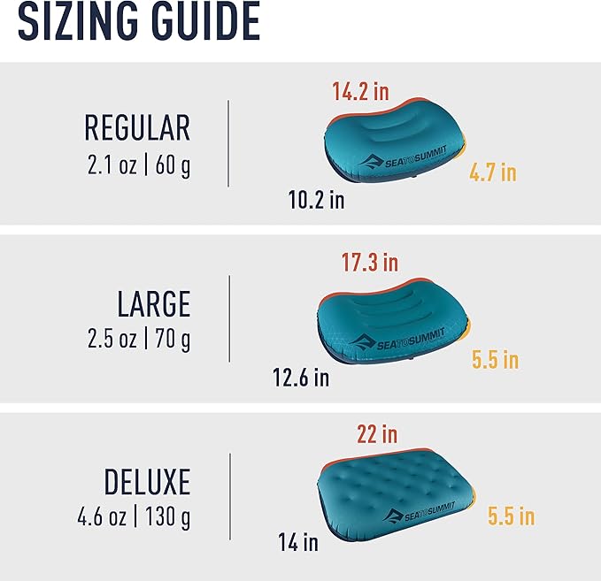 Sea to Summit Aeros Ultralight Inflatable Camping and Travel Pillow, Large (17.3 x 12.6), Aqua