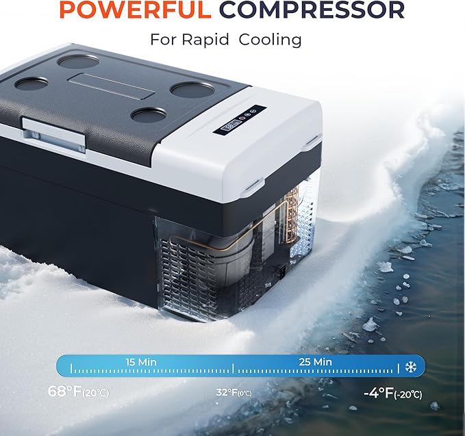 12 Volt Refrigerator Portable Fridge - 21Quart(20L) Electric Cooler Compressor fridge -4℉-68℉, 12/24V DC & 100-240V AC Car Refrigerator for Camping, RV, Fishing, Travel, Home