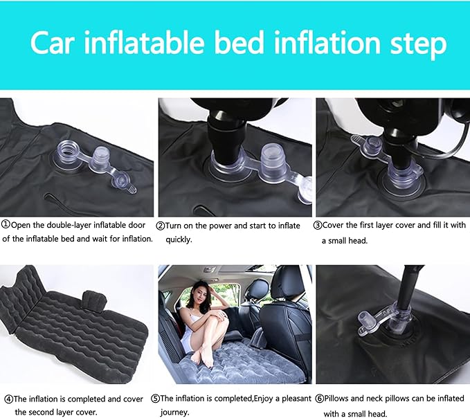 Inflatable Car Air Mattress Back Seat Bed,Thickened Car Travel Camping Air Mattress with Air Pump,Blow Up Bed Portable Car Sleeping Mattress for Car Universal SUV
