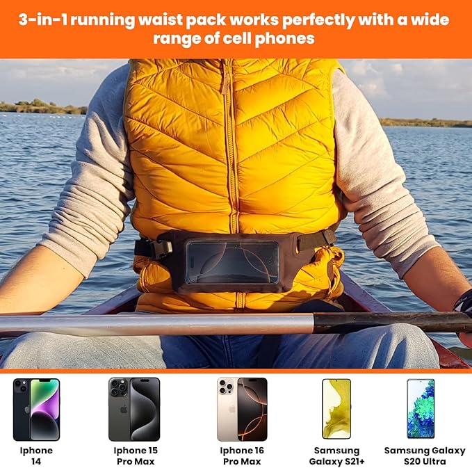Ultimate Black Waterproof Running & Swimming Belt - Essentials Holder for Gym, Beach, Kayaking, Ski - Fits iPhone, Samsung - Touchscreen IPX8 Dry Waist Bag Pouch - Adventure-Ready Performance