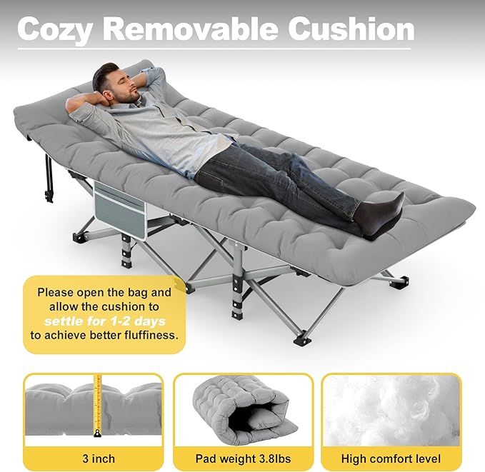 Slendor Folding Camping Cot for Adults with Mattress,Max Load 800lbs Cots for Sleeping Camp Cots for Adults Kids Teenage Portable Travel Camp Cot Bed Mattress for Home Office Beach Garden Tent