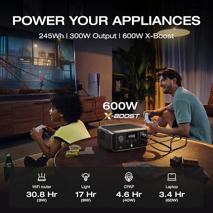 EF ECOFLOW Solar Generator RIVER 3 with 45W Solar Panel, 245Wh Portable Power Station LiFePO4 Battery, 300W Up to 600W AC Output, <20 MS UPS, 1Hr Fast Charging Power Station for Outdoor/Camping/RVs