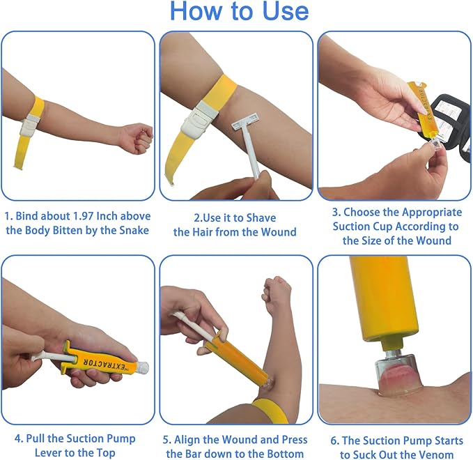 Snake Bite Kit for Humans,Rattlesnake Bite Kit,Bee Sting Kit, Venom Snake Bite Kit for Dogs,Venom Extractor Kits,Extractor Suction Pump, Bite and Sting First Aid for Hiking/Camping(Yellow)