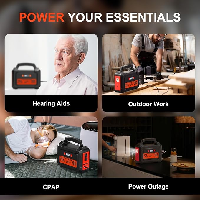 300W Portable Power Station POWSTREAM Camping Outdoor Generator, 296Wh Lithium Ion Battery Power Supply with PD Fast Charging, 110V AC Output LED Flashlight for CPAP Outdoors RVs Emergency Blackout