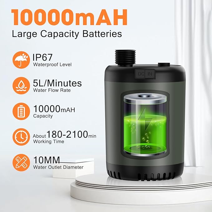 Portable Camping Outdoor Shower Kit with 20L Collapsible Bucket 10000mAH Rechargeable Electric Intelligent Digital Display Shower Pump for Outside Hiking Dog Bath Beach Traveling (Grey)