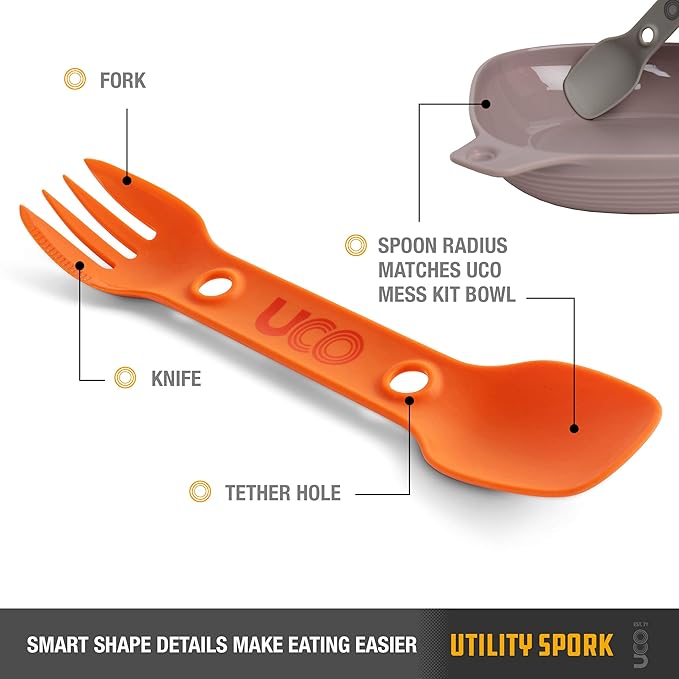 UCO Utility Spork 3-in-1 Combo Spoon-Fork-Knife Utensil, 2-Pack, Gold/Sky Blue