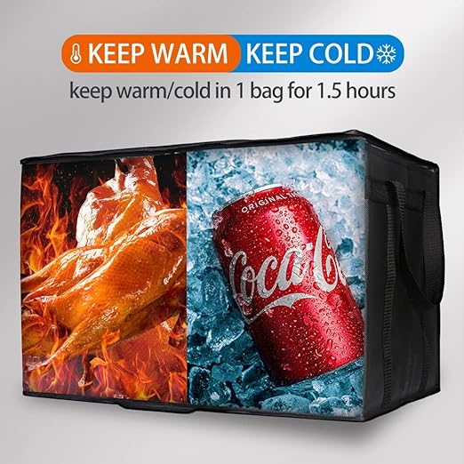 Bodaon 3-Pack Insulated Food Delivery Bag for Hot and Cold Meal, XXXL, Black, Grocery Tote Insulation Bag for Catering, Large Pizza Warmer