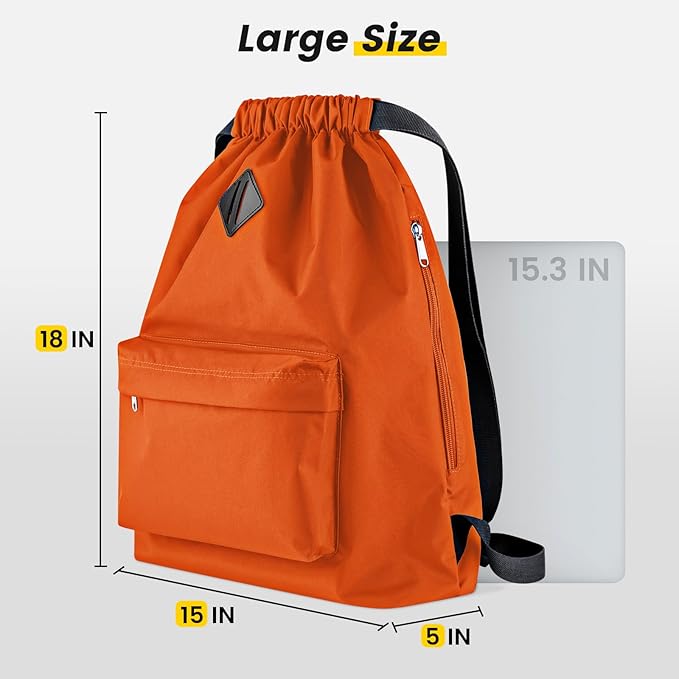 Vorspack Drawstring Backpack Water Resistant String Bag Sports Gym Sack with Side Pocket for Men Women