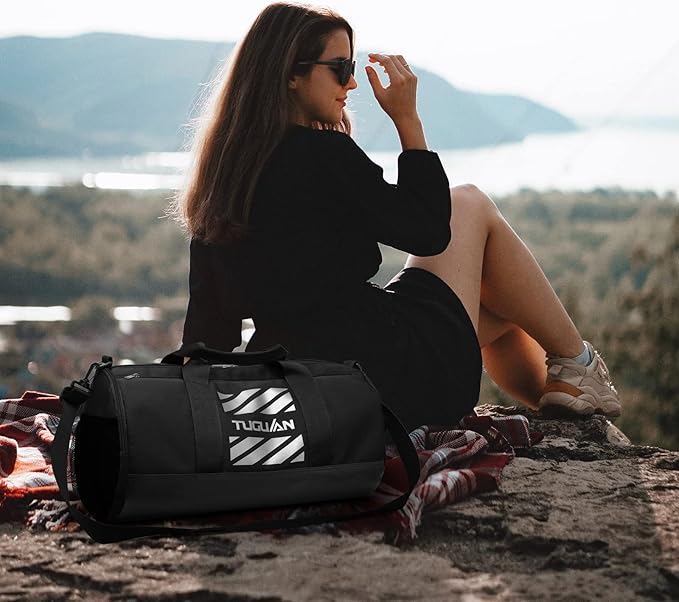 TUGUAN Basketball Gym Bags for Men Women Small Travel Duffle Bag Wet Pocket & Shoes Compartment Overnight Weekender Duffel Bag Sports Gym Tote bag Man 40L, Black